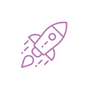 L'icona di un razzo in un cerchio con una combinazione di colori viola.