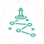 Un cerchio verde con sopra un pezzo degli scacchi, che rappresenta la crescita e l'innovazione nel formato aziendale.