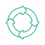 Un cerchio verde con delle frecce al suo interno, progettato in un formato in stile aziendale per valorizzare e promuovere la crescita, caratterizzato da una nuova pagina di menu.