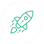 Un'icona a forma di razzo verde in un cerchio